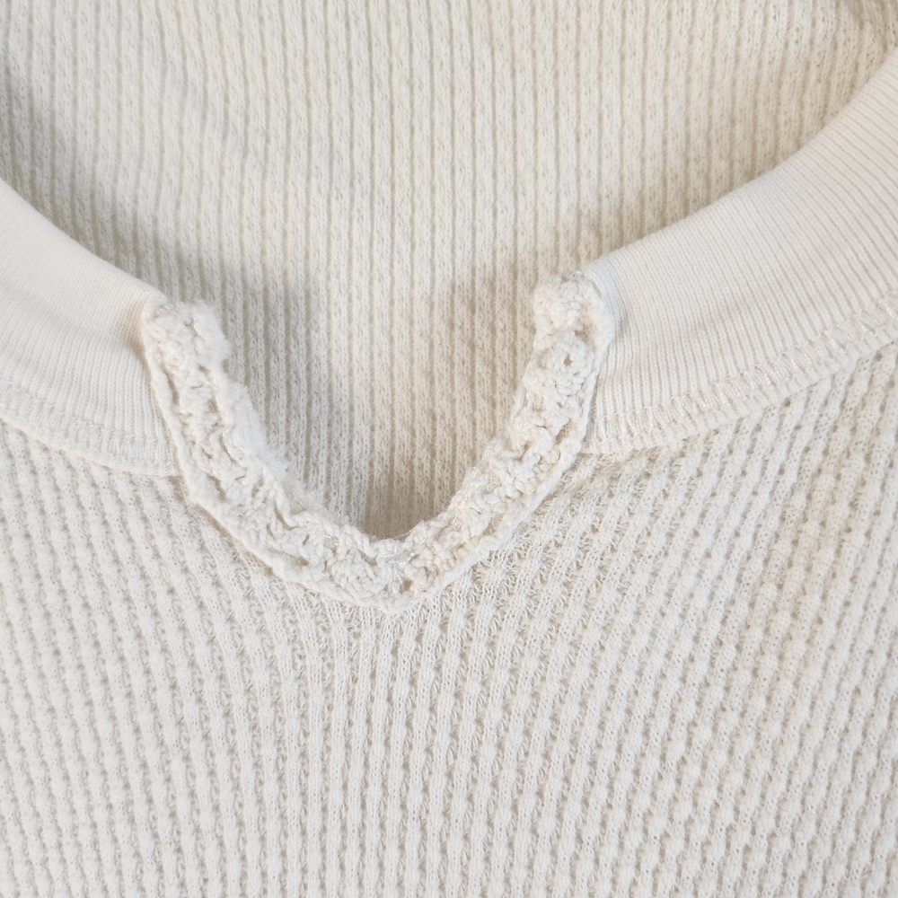 Free People Kumbucha Cuff Cream Waffle Thermal Lace Sleeve Boho Top Small Cozy - Picture 5 of 11